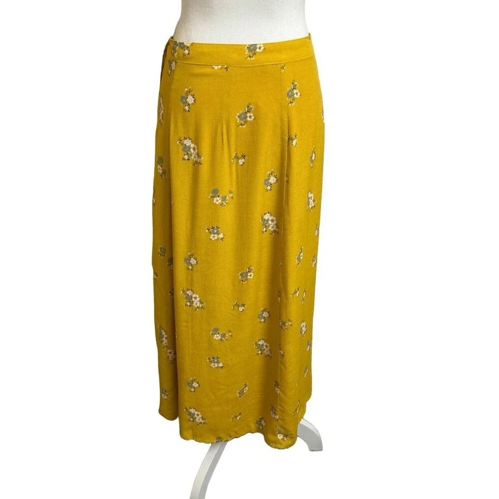NWT Gap Women's 4 Yellow Floral Side Button Midi Skirt NEW